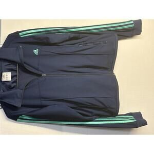 Adidas Women's Navy Blue Activewear Jacket with Green Stripes Size XL (113)
